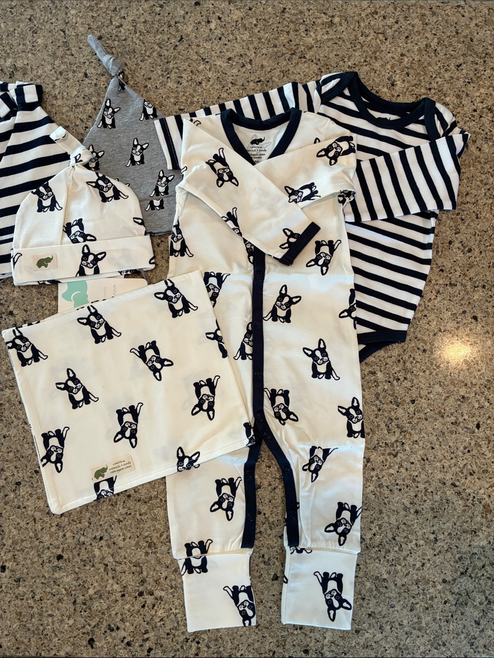 3-6 mos monica + andy organic cotton dog print set with accessories, NWT